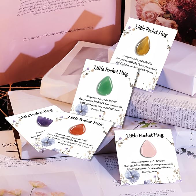 40 Sets Little Worry Stone Waterdrop Pocket Hug Token Gift Cards Keepsake Funeral Favors Encouragement Gifts for Women Adults Party Favors
