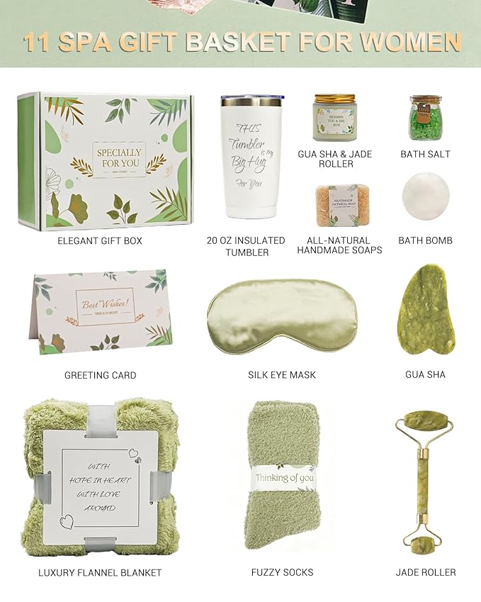 Self Care Gifts for Women – Spa Gift Basket with Blanket, Birthday Gifts, Get Well Soon Gifts, Relaxation Care Package for Mom, Wife, Sister, Friend