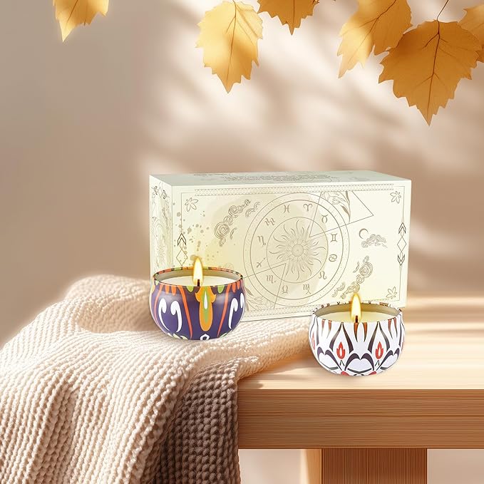 2-Pack Aromatherapy Scented Candles - Bonfires and Cinnamon, Natural Soy Wax with Natural Essential Oils, Use for Home Decor, Yoga,Bath,Women,Mother's Day Gift.