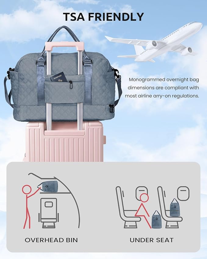 Gifts for Friends - Initial Duffle Bag with Shoe Compartment, Personalized Weekender Overnight Travel Bag with Monogram, Birthday Gift for Daughter Sister (Letter I)