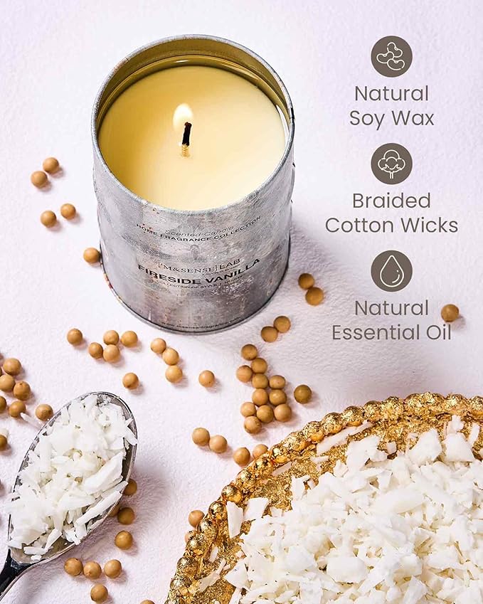 M&SENSE Fireside Vanilla Scented Candles Natural Non Toxic, Aromatherapy Candle for Stress Relief Meditation Relaxing, Housewarming Gifts for Women Men, 11.3oz 70 Hour Long Burning