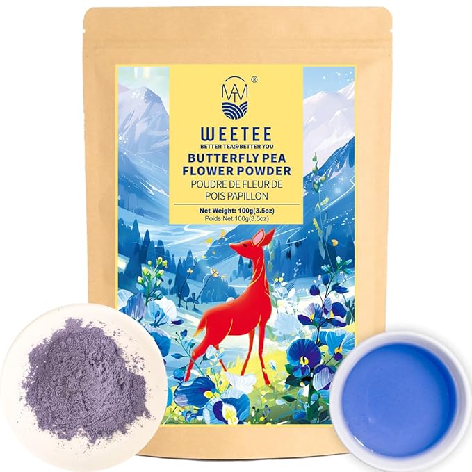 WT WEETEE Butterfly Pea Flower Powder, 100% Natural & Pure from Blue Butterfly Pea Flowers, Caffeine Free Herbal Tea For Blue & Purple Drinks