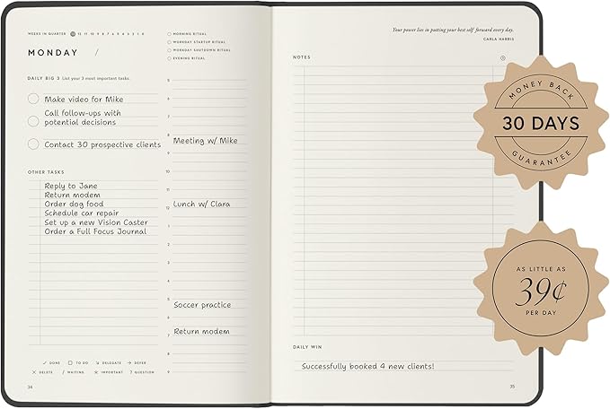 Full Focus French Blue Vegan Leather Planner by Michael Hyatt - The #1 Daily Planner to Set Annual Goals, Increase Focus, Eliminate Overwhelm, and Achieve Your Biggest Goals - Hardcover