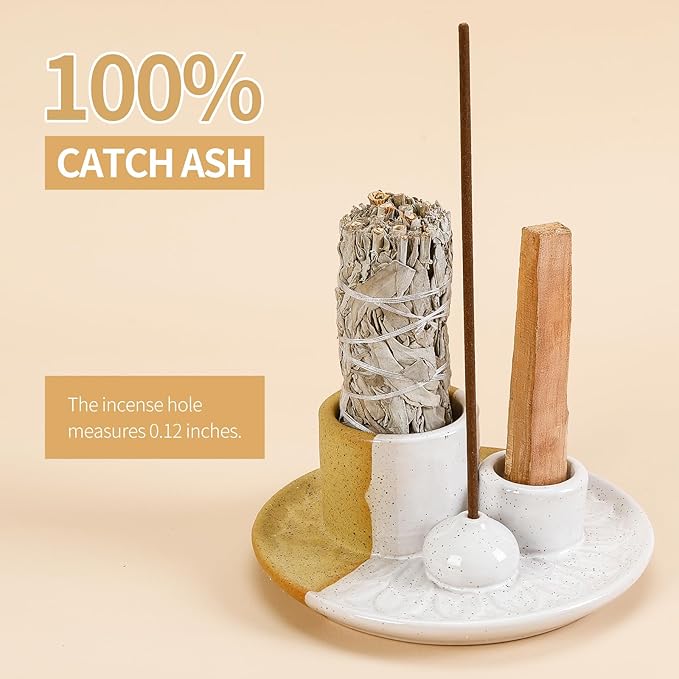 Palo Santo Sticks Holder, Multi-Purpose Handmade Ceramic Incense Burner for Palo Santo Incense Sticks, Sage Holder for Burning, Ash Catcher Tray for Meditation Yoga Room (Terracotta)
