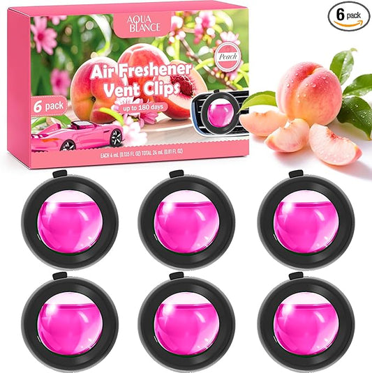 Car Air Freshener Vent Clips, Peach Scent, 6 Pack, Long Lasting Scent Up to 180 Days, Car Fresheners for Women, Car Vent Clip for Men