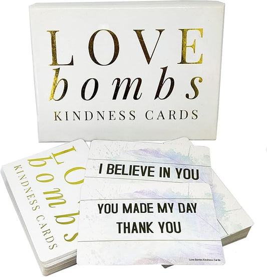 Better Me Love Bombs Kindness Cards – 111 Appreciation & Gratitude Cards, Love Notes for Him & Her, Just Because Gifts, Perfect for Valentine's Day (White & Gold)