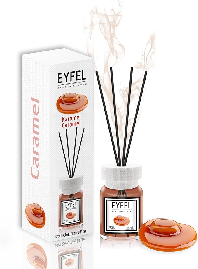 EYFEL Reed Diffuser Set - Caramel Scent 4.05 fl oz Oil With Sticks for Home and Bathroom - Fragrance and Decor