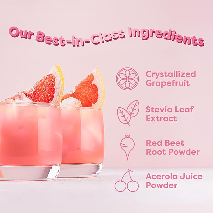 FlavCity Pink Grapefruit Superfood Lemonade Drink Mix - Sugar-Free Lemonade Powder with Real Crystallized Grapefruit & Organic Acerola - 100% DV Vitamin C - Keto, Gluten-Free, Non-GMO (30 Servings)