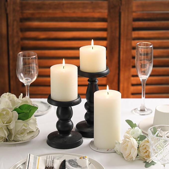 3x6 Inch White Pillar Candles - Set of 3, Hand-Poured Unscented, Long Burning, Smokeless Dripless for Dinner Table, Wedding, Home, Bathroom, Rustic Decor