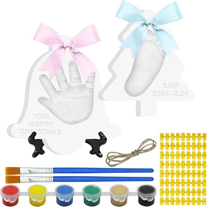 Baby Handprint Footprint Keepsake Ornament Kit, Personalized Baby Foot Printing Kit for Newborn Clay Impression Handmade DIY Imagination to Create