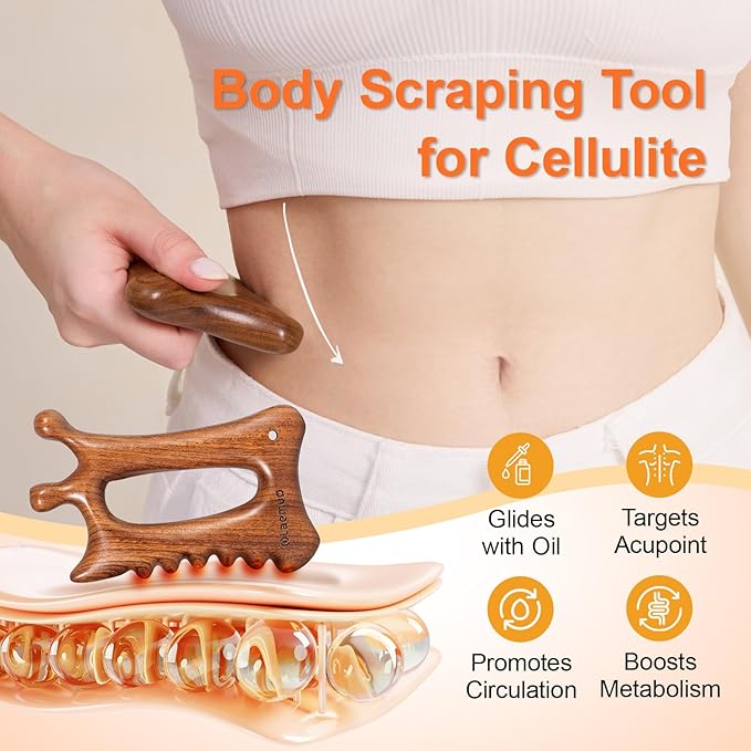 Wooden Gua Sha Tool for Face&Body - 6 in 1 Facial Massager for Lymphatic Drainage - Guasha Body Sculpting Tools Therapy Massage Tool for Cellulite,Jaw Lifting,Muscle Relief - Relaxation Gifts