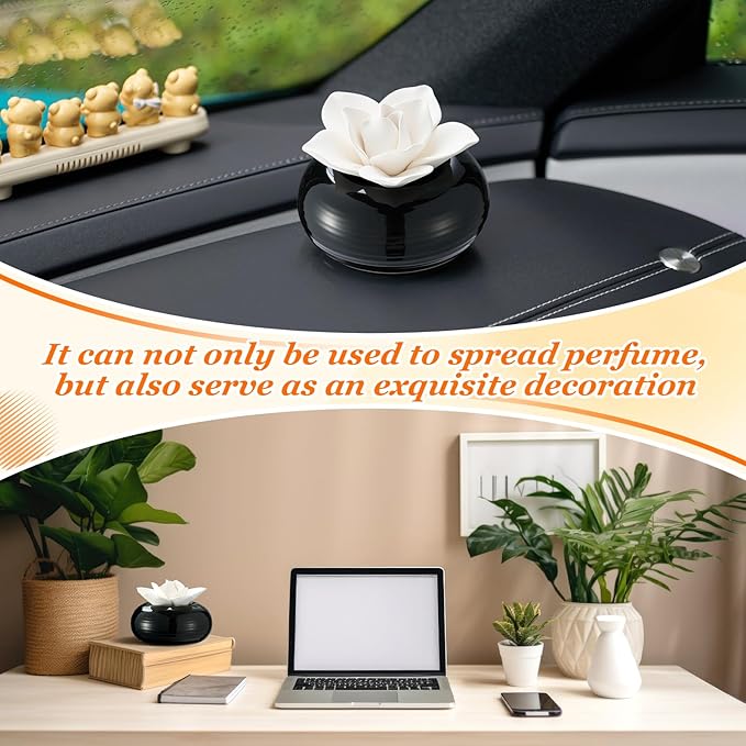 Honeydak Flower Passive Essential Oil Diffuser Stone White Ceramic Porcelain Floral Diffuser with Container Non Electric Handmade Decorative Tabletops Home Decoration Christmas