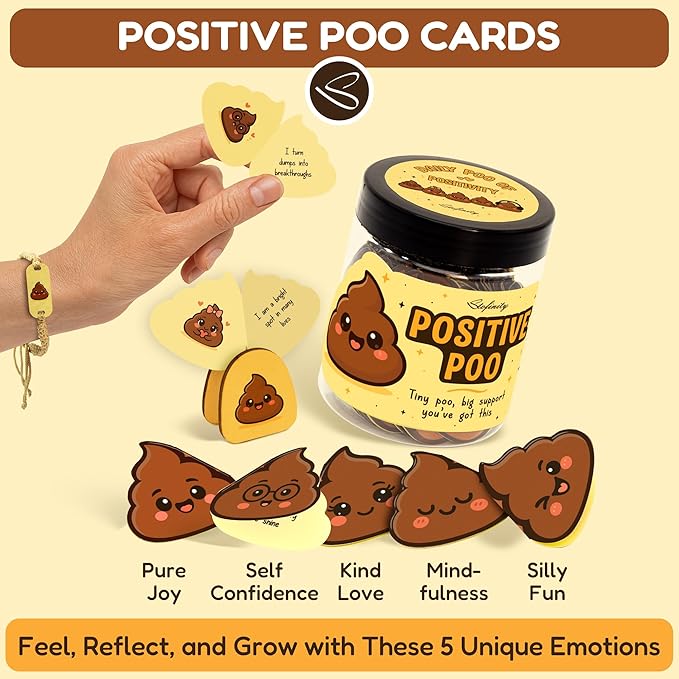 Positive Poo Affirmation Jar - 60 Funny Affirmation Cards For Women Men, Emotional Support Poop Gifts, Cute Birthday Gifts For Teens Girl Trendy Stuff, Unique Inspirational Gift For Him Her