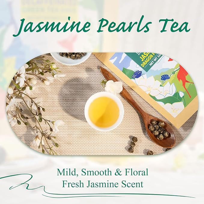 WT WEETEE Jasmine Pearls Tea Loose Leaf, Made of Jasmine Flavor with Green Tea Loose Leaf, Natural Aromatic Dragon Pearl Tea, 4oz/114g