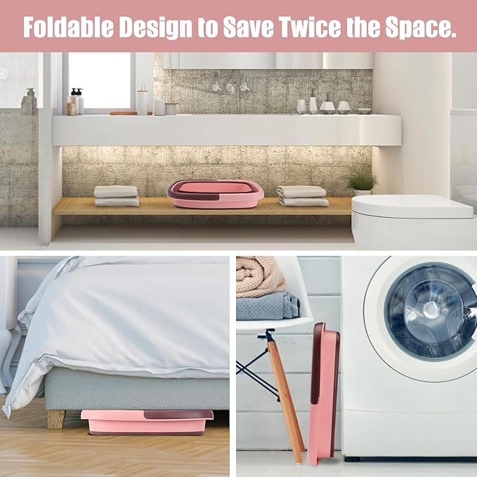 Foot Bath Collapsible Foot Soak Tub,Beinilai Collapsible Foot Bath Basin,Multifunction Plastic Basin with Handles,Foot Tub for Soaking Feet-Pink