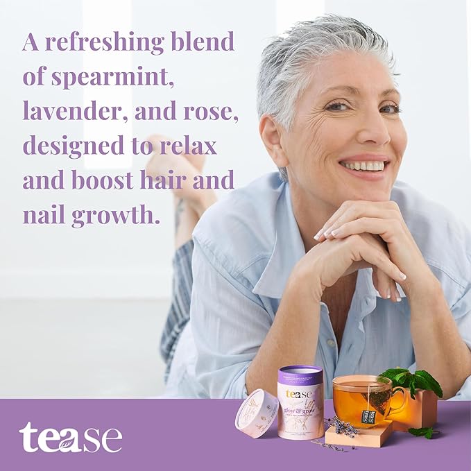 Tease Tea Organic Spearmint Glow & Grow Herbal Tea - Beauty, Nettle for Hair Growth, Caffeine Free for Healthier Hair, Nails, and Body