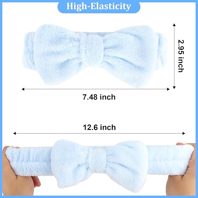 Ondder 8 Pcs Blue Spa Headbands - Fuzzy Terry Cloth Face Wash Headbands for Women's Makeup & Skin Care