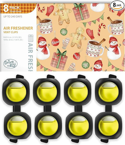 Car Air Freshener Vent Clips, 8 Pack, Provides Long-Lasting Scent, Up to 240 Days, Odor Eliminator (Gingerbread)