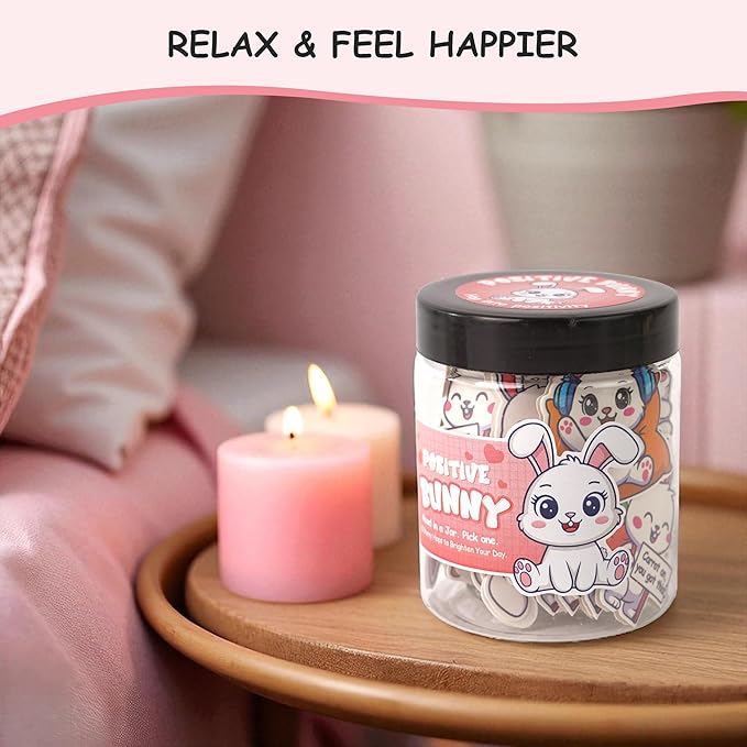 60 Positive Bunny Cards Jar, Emotional Support Bunny Gifts for Women - Daily Affirmation Cards for Women, Positive Affirmations Teen Girl Gifts Trendy Stuff, Gift for Coworkers