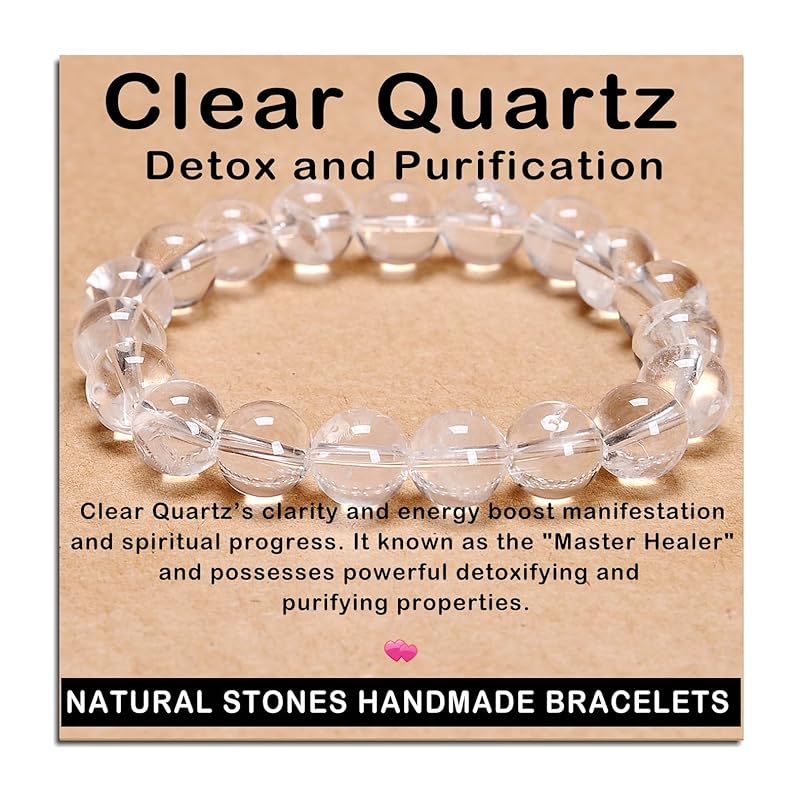 AD Beads Handmade Gemstone Stretch Elastic Bracelet Crystal Healing Reiki Nature's Beauty and Spiritual Essence Unisex (12mm, Clear Quartz (Detox and Purification))