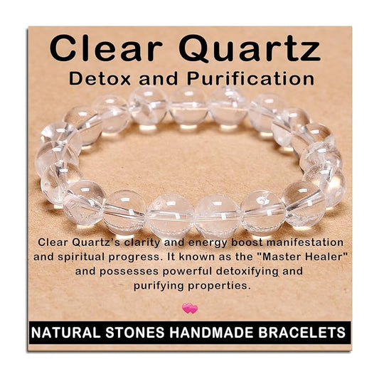 AD Beads Handmade Gemstone Stretch Elastic Bracelet Crystal Healing Reiki Nature's Beauty and Spiritual Essence Unisex (12mm, Clear Quartz (Detox and Purification))