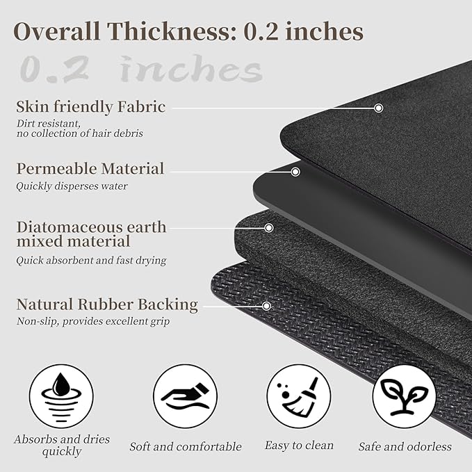 Dark Grey Long Bathroom Mat Rugs 59x17 Diatomaceous Earth Bath Mat Large Quick Dry Bath Mat Non Slip Rubber Backed Super Absorbent Shower Mat, Thin Bathroom Runner Rugs Floor Mat Fit Under Door