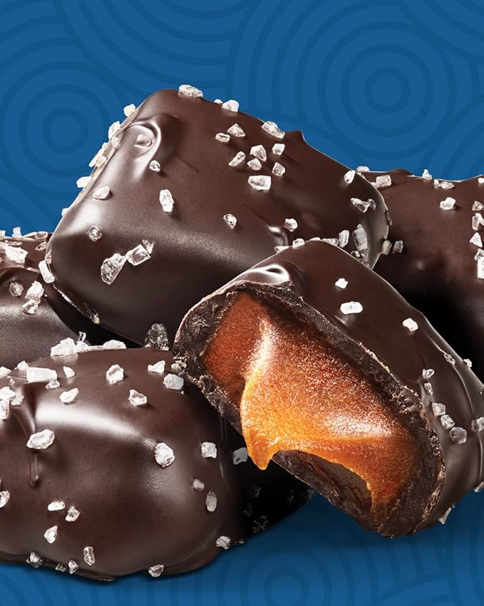 Sanders Dark Chocolate Sea Salt Caramels (32 oz Tub) – Handcrafted Small Batch Slow Cooked Caramel, Sea Salt Dark Chocolate with Rich Indulgent Flavor, Sweet & Salty