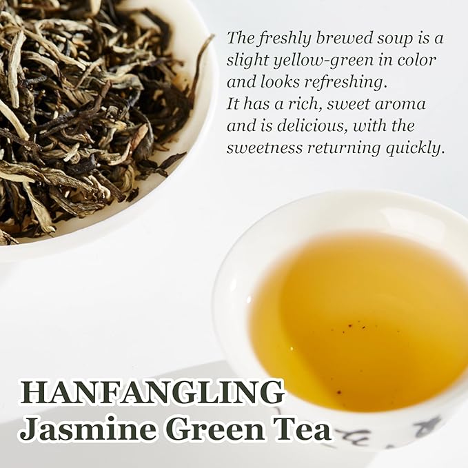 HANFANGLING Jasmine Green Tea - Premium Loose Leaf Tea with Natural Jasmine Flowers, 100% Natural, Aromatic & Refreshing, 1.76oz