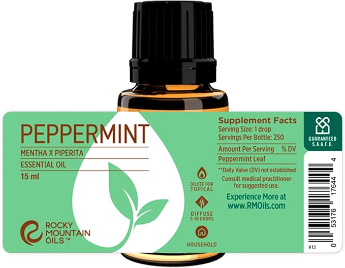 Rocky Mountain Oils Peppermint Essential Oil - Natural Aromatherapy Essential Oils for Diffusers, Topical, and Home - 15ml