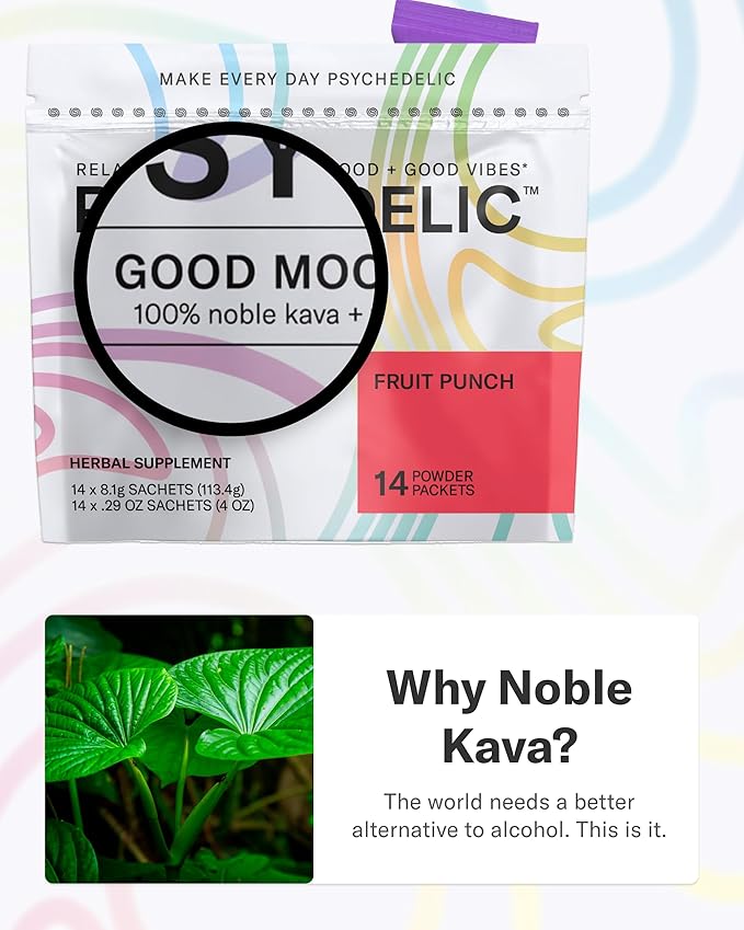 Good Mood Mix - Fruit Punch - Powder Packets - Calming Kava Drink Mix - Easy Open Single-Serving - Flavored Kava Powder - Mucuna Pruriens - Stevia - Non Alcoholic Adaptogen Mocktails - 14 Stick