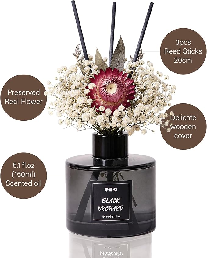Flower Reed Diffuser Set, Essential Oils Scented Diffuser with Sticks, Home Fragrance Reed Diffuser for Bathroom Shelf Decor, 5.1oz / 150ml