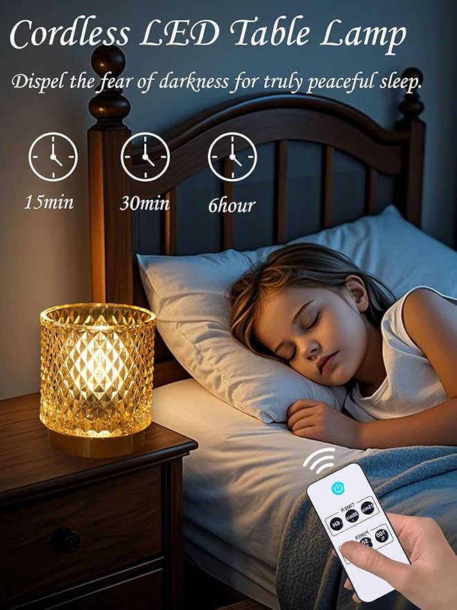 Battery Operated Lamp - Stylish Small Lamps Decorative with Timer & 3 Light Modes, No Plug in Lamps Cordless Battery Table Lamp for Bedroom/Bathroom/Fireplace(with Remote Control)