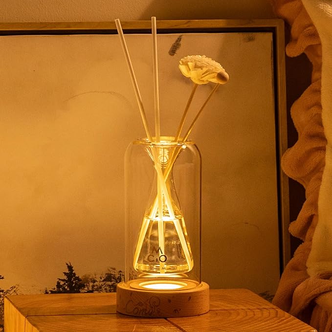 Empty Fragrance Glass Reed Diffuser Bottles with 5pcs Reed Diffuser Sticks,Luminous Base,Decorative Flower Bud Fragrance Accessories Use for DIY Replacement Reed Diffuser Sets,Triangle