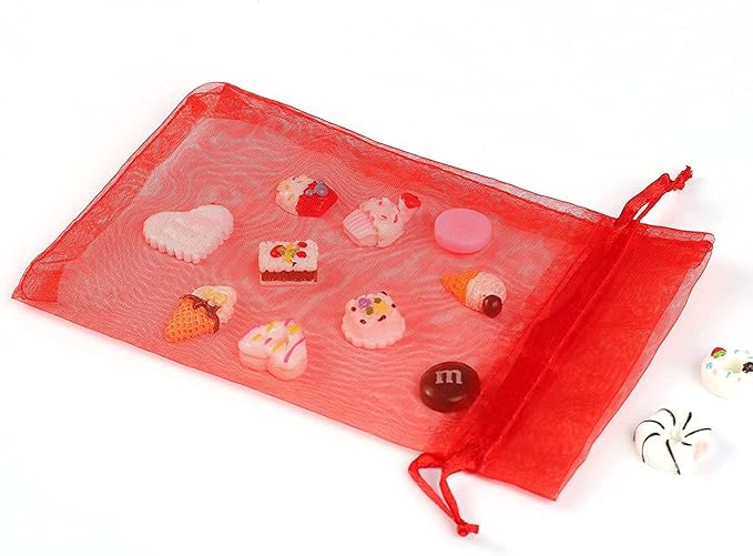 ANZNKU 100PCS Premium Red Organza Bags 5x7 inches Mesh Bags Drawstring, Gift Bag for Wedding Festival Makeup Party Favor, Mesh Bag Drawstring