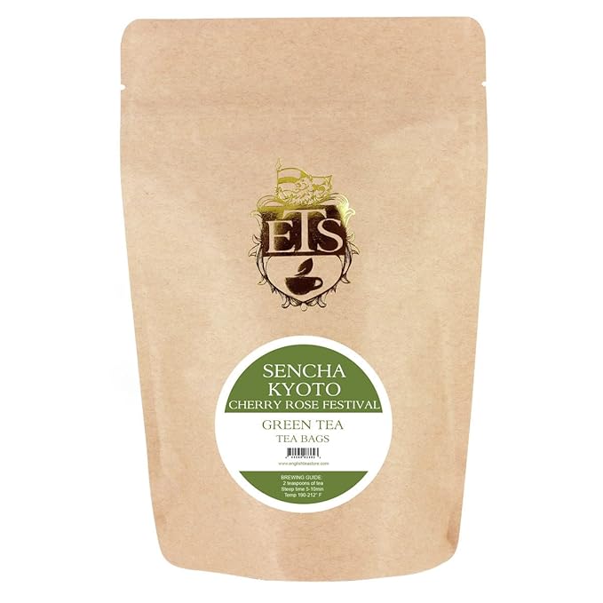 Sencha Kyoto Cherry Rose Festival Tea - 25 Teabag Pouch | Green Tea with Sweet Cherry and Morning Rose Flavor | Smooth Fresh Blend with Floral Aroma | Traditional Japanese Inspired