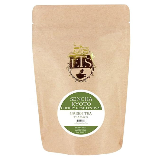 Sencha Kyoto Cherry Rose Festival Tea - 25 Teabag Pouch | Green Tea with Sweet Cherry and Morning Rose Flavor | Smooth Fresh Blend with Floral Aroma | Traditional Japanese Inspired