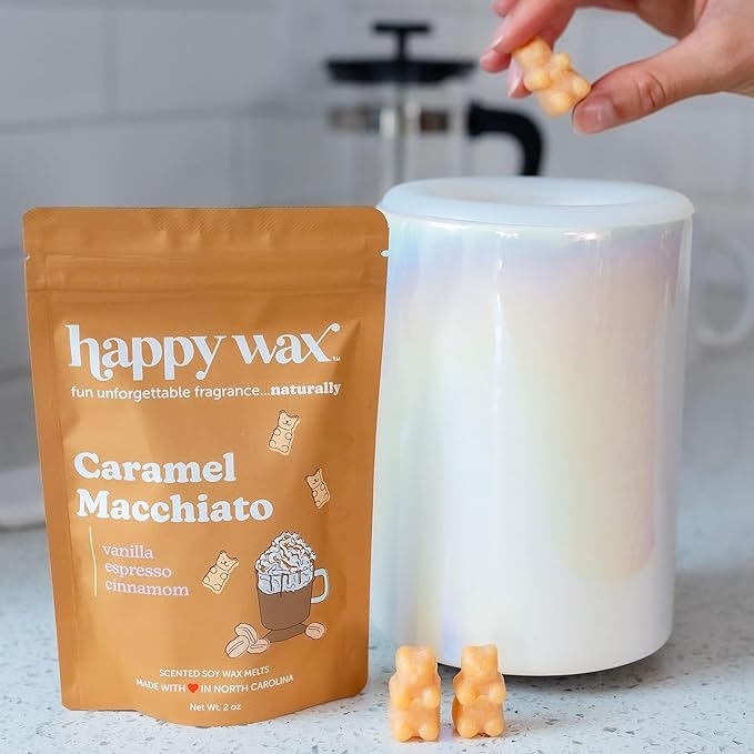 Happy Wax Caramel Macchiato Scented Bear Wax Melts - Natural Strong Coffee Scented - Infused with Essential Oils - Non Toxic & Pet Safe - (8 oz Pouch)