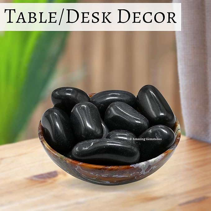 Amazing Gemstone Black Agate Crystals and Healing Stones Tumbled - 1 oz, Natural Healing Stones for Energy Balance, Stress Relief - Premium Polished Gems Rocks for Meditation and Wellness