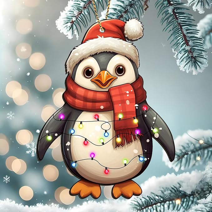 2 Side Printed Cute Penguin Wooden Christmas Ornaments 2025, Keepsake for Women, Men and Friends, Penguin Christmas Tree Ornaments, Christmas Tree Hanging Decorations