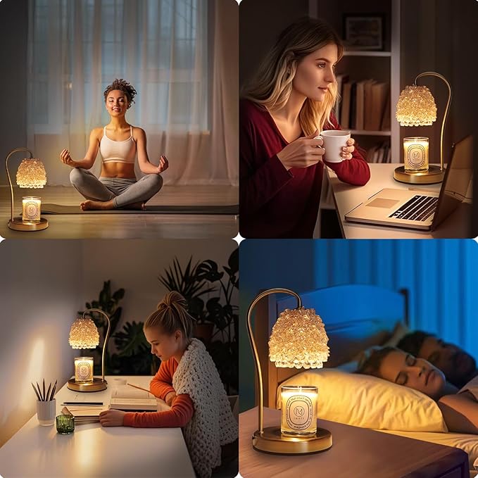 Candle Warmer Lamp with Timer Adjustable - Height Candle Warmer, Dimmer, Crystals Lampshade, Wax Melting Lamps for Home Decor, for Candles in Jars with 2 Bulbs