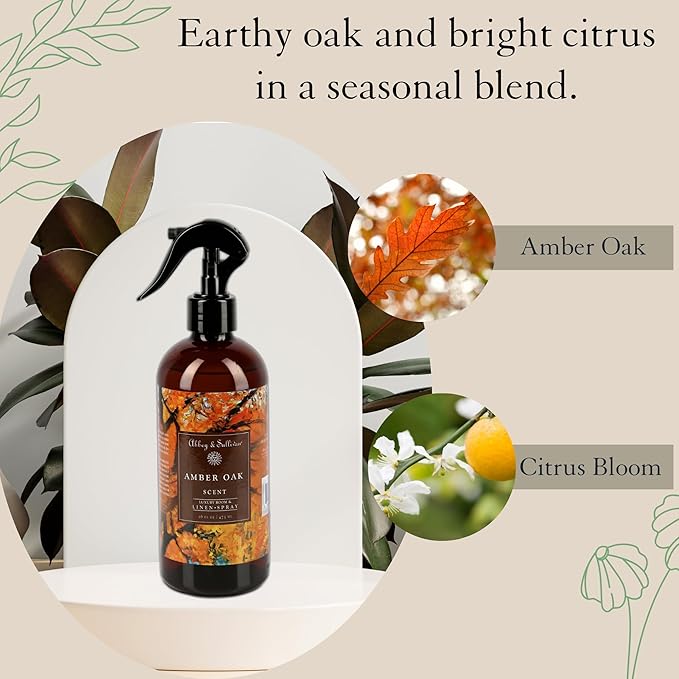 Abbey & Sullivan Odor Eliminating and Refreshing Linen and Room Spray, Amber Oak, 16 oz.