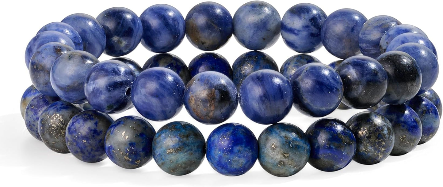 Bivei Natural Gemstone Semi Precious Healing Crystals Handmade Stretchy Round Beads Bracelet, Enhance Positive Energy