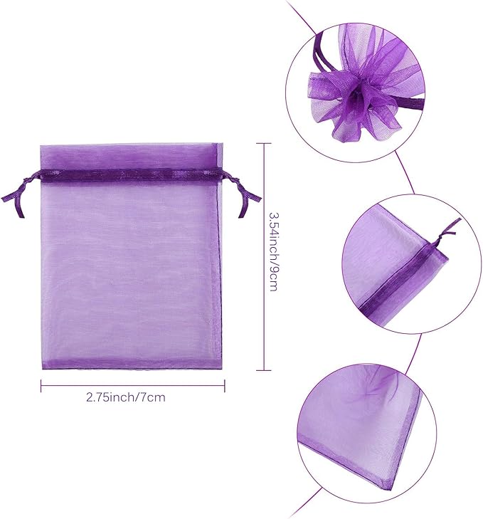 100 Pcs Organza Gift Bags Purple Small Jewelry Pouches Wedding Jewelry Bag 2x3 Inch Favour bags Lavender Bag for Wedding Birthday Party Christmas Candy Mesh Bags