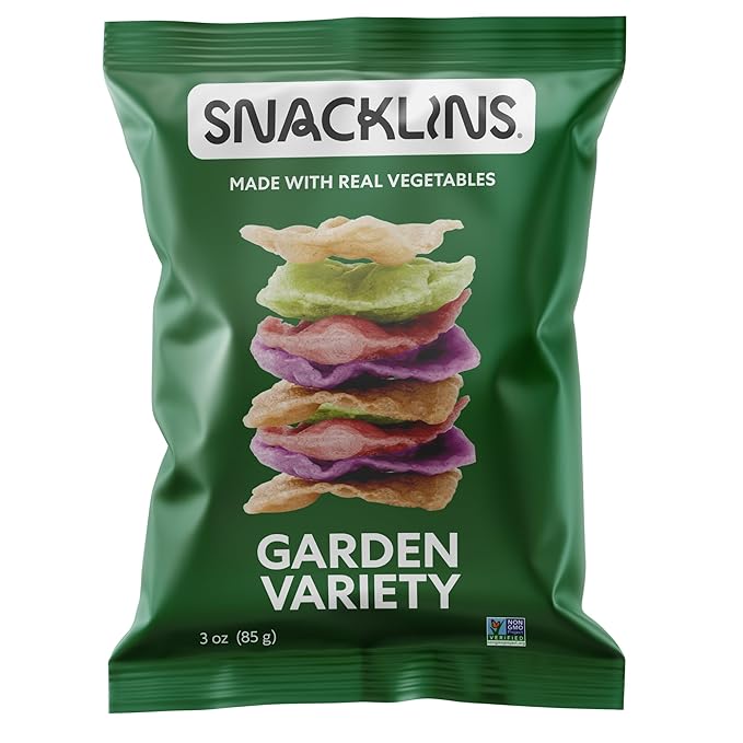 SNACKLINS Plant Based Crisps - Garden Variety - Vegan Healthy Snacks - Gluten Free, Grain Free, Plant Based Crisps, 100% Kosher For Passover, Low Calorie - No Added Sugar, Crunchy, Puffed Snack - 3oz Bag (Case of 3)