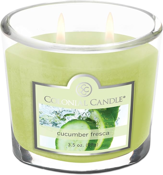 Colonial Candle Cucumber Fresca Scented Jar Candle, 2 Wick, 3.5 oz, Mottled Wax Candle