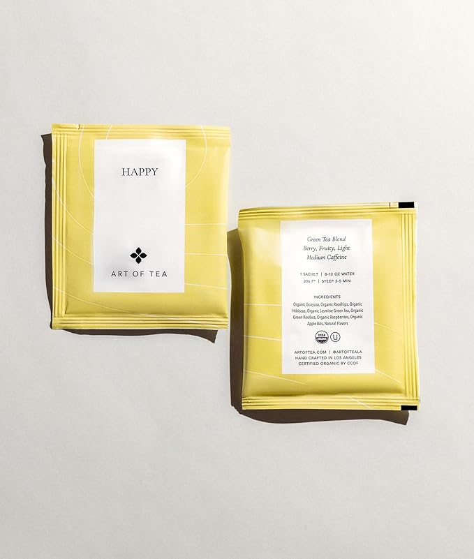 Art of Tea | Organic Happy Jasmine Green Tea | 50 Eco Friendly Pyramid Tea Bag Sachets