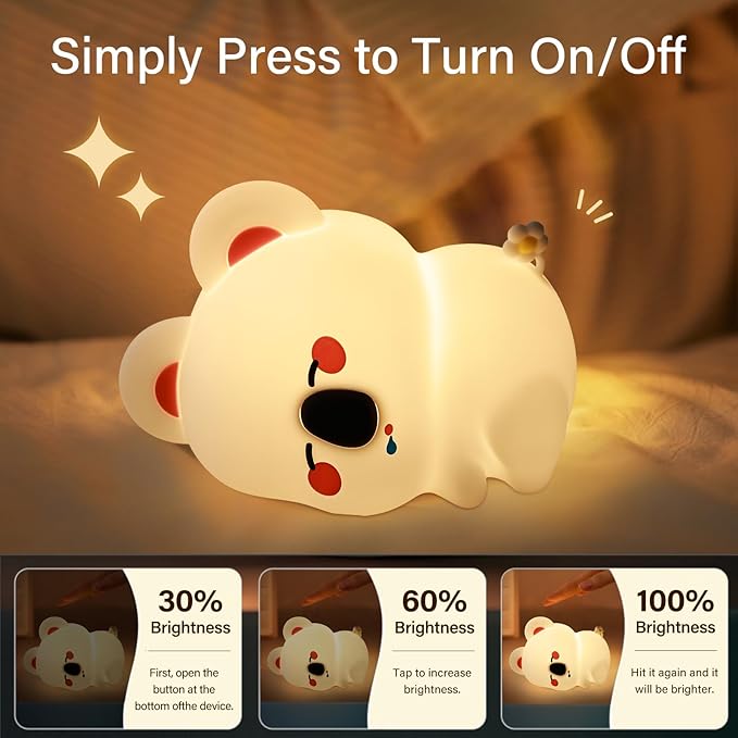 Cute Koala Night Light - Silicone 3-Level Dimmable Nursery Lamp with Timer, Rechargeable Touch Pat Light for Infants & Kids, Safe Breastfeeding Nightlight - Birthday & Baby Gift