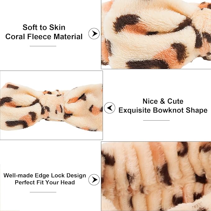 Casoty Leopard Print Spa Skincare Headband Head Bands or Washing Face Cute Face Wash Makeup Headband for Women Make up Hair Band Stocking Stuffers Spa Party Hair Accessories Gifts for Women Teen Girls