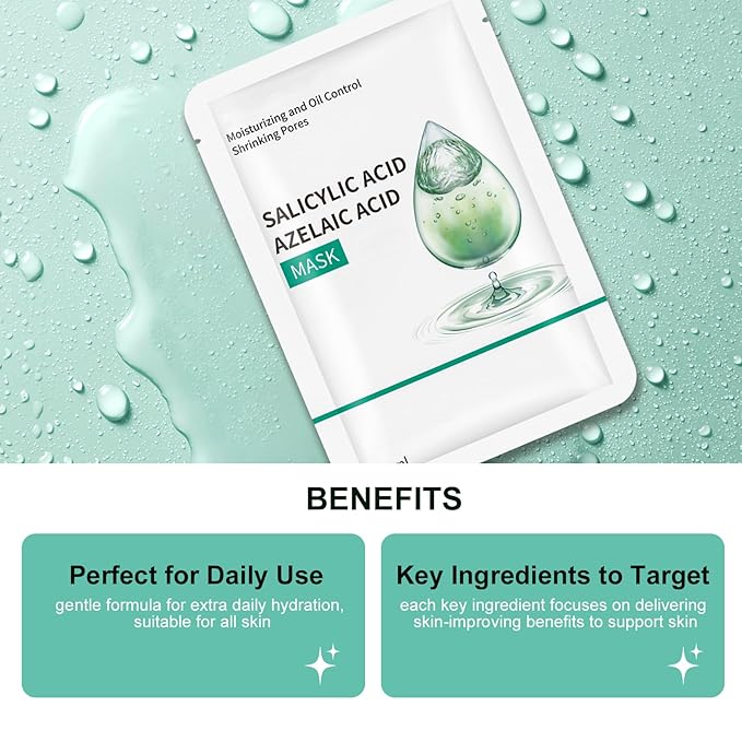 Facial Masks Skincare for Women,Salicylic Acid Moisturize Face Mask Sheet for Girl,Hydrating Face Mask for All Skin Types,Dry Skin & Sensitive Skin(10-Packs)