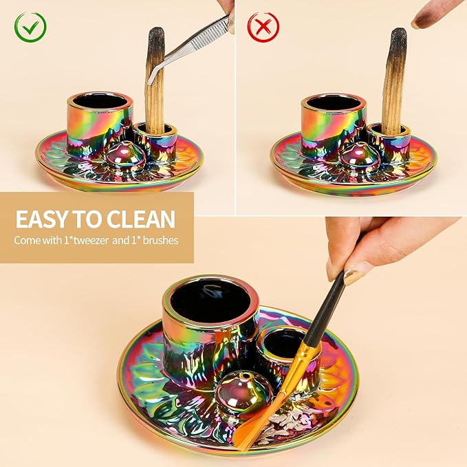Palo Santo Sticks Holder, Multi-Purpose Handmade Ceramic Incense Burner for Palo Santo Incense Sticks, Sage Holder for Burning, Ash Catcher Tray for Meditation Yoga Room-Colorful